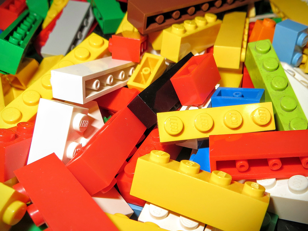 An image of building blocks collected by ricks Busting Boredom, a non-profit based out of Wellington, FL.